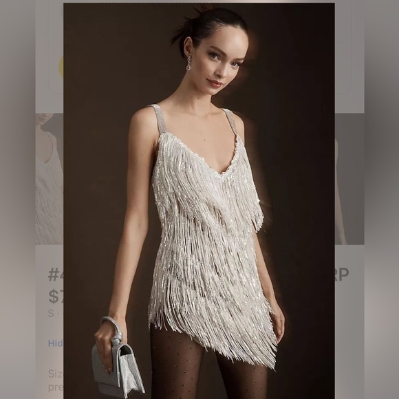 NWT Bronx and Banco Barbie Blanc Fringe V-Neck Mini - reception dress - Size S - Picture 1 of 16